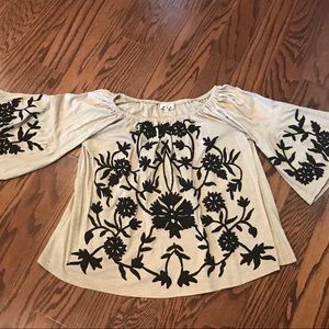 Tan and black embroidery top